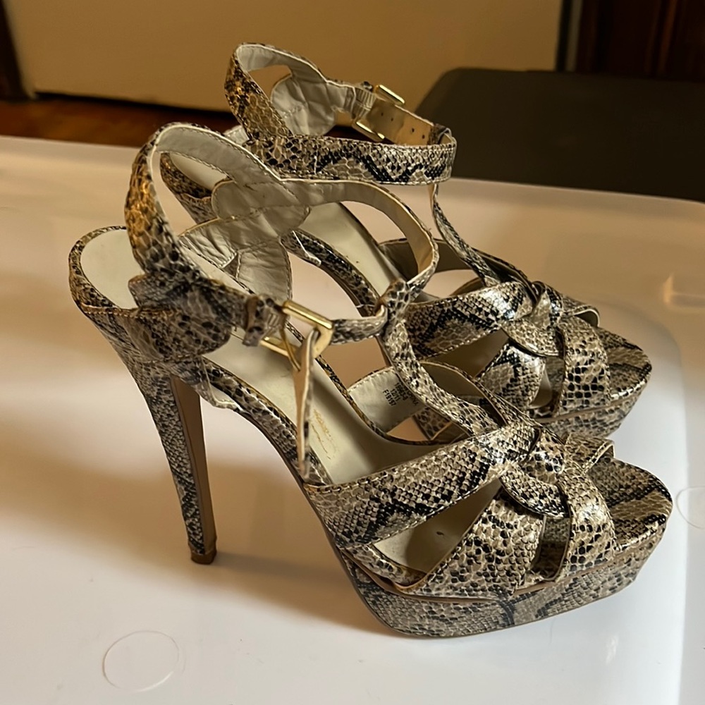 Platform snakeskin print heels!